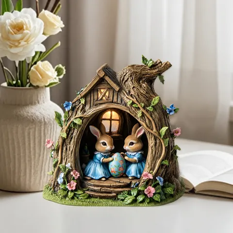Cartoon Easter Bunny Egg Acrylic Tabletop Decoration 2D Flat Rabbit Gnome Ornament For Spring Holiday Home Party Decor