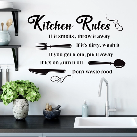 Kitchen Rules Quotes Wall Sticker Inspirational Slogans Vinyl Decal For Kitchen Dining Room Home Wall Decor Modern Minimalism Black Lettering Sticker