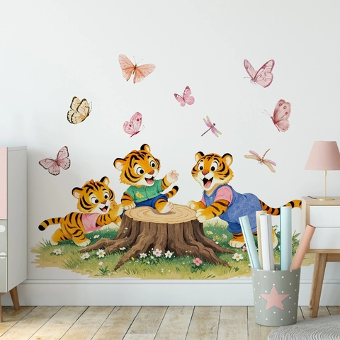 Cartoon Waldtiere Wandaufkleber Aquarell Tiger Fuchs Eichhörnchen Schmetterling DIY PVC Aufkleber Für Kinderzimmer Deko