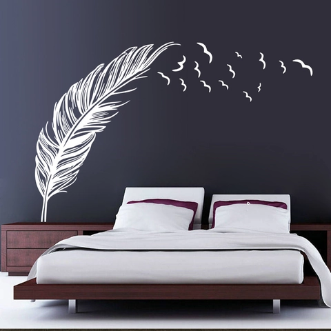 Adesivo Murale Creativo Piuma Uccelli Rimovibile Impermeabile PVC Decorazione Casa Per Camera Da Letto Soggiorno Grande Murale