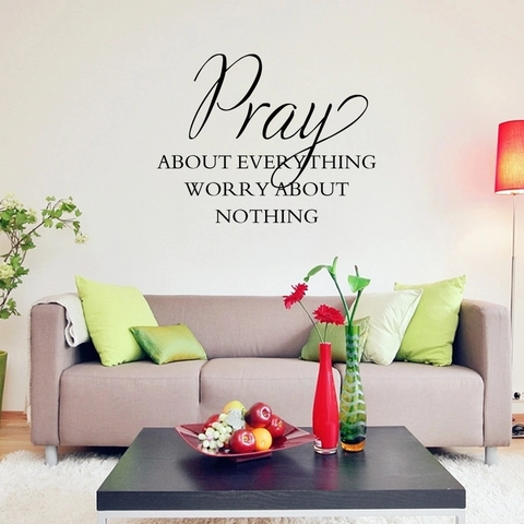 Inspirierendes Zitat Wandtattoo Pray About Everything Worry About Nothing Schwarz PVC Abnehmbar Kunst Aufkleber Deko