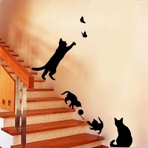 Black Cat Silhouette Wall Stickers PVC Removable Animal Decals For Stairs Living Room Bedroom Home Wall Decoration