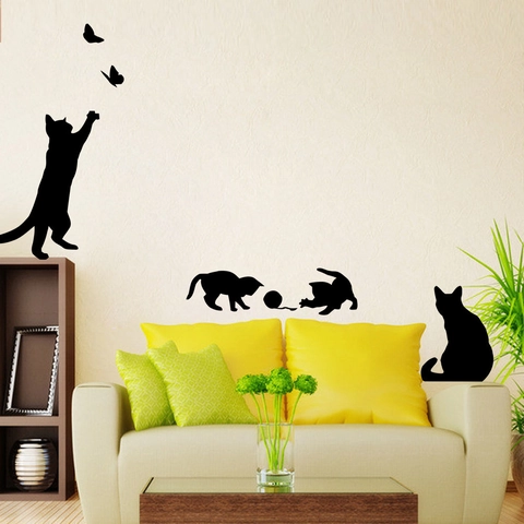 Black Cat Silhouette Wall Stickers PVC Removable Animal Decals For Stairs Living Room Bedroom Home Wall Decoration