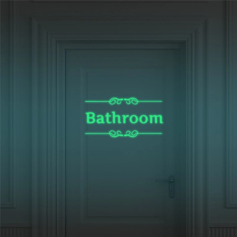 Sticker Mural de Porte de Salle de Bain Lumineux en PVC Fluorescent Panneau de Toilette Amovible Décoration de Maison