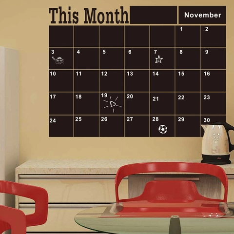 Removable Black Monthly Calendar Blackboard Wall Sticker PVC Chalkboard Monthly Planner Schedule Memo For Home Office School Decor
