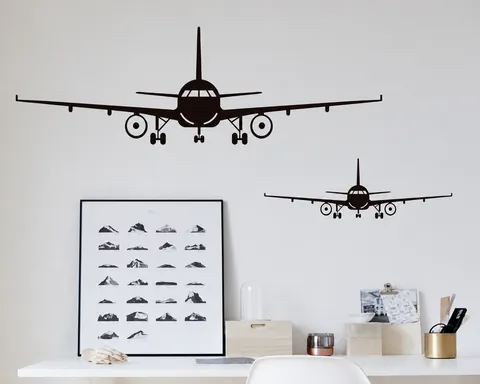Modern PVC Waterproof Airplane Silhouette Wall Decal Front View Aviation Theme Wall Sticker For Living Room Bedroom Decor
