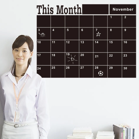 Removable Black Monthly Calendar Blackboard Wall Sticker PVC Chalkboard Monthly Planner Schedule Memo For Home Office School Decor