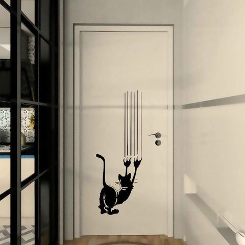 Kreative Schwarze Katze Klettern Wandaufkleber Abnehmbare PVC Aufkleber Mit Kratzspur Design Für Wohnzimmer Schlafzimmer Dekor