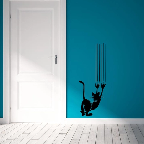 Kreative Schwarze Katze Klettern Wandaufkleber Abnehmbare PVC Aufkleber Mit Kratzspur Design Für Wohnzimmer Schlafzimmer Dekor