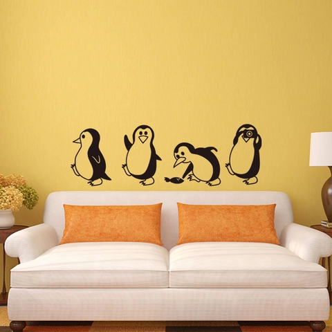 Cute Cartoon Penguin Wall Stickers DIY Removable PVC Black Animal Silhouette Decals For Kids Room Bedroom Home Decor