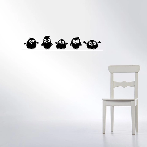 Cartoon Vogel Silhouette Wandaufkleber Abnehmbar PVC Dekal DIY Schwarz Tier Muster Für Wohnzimmer Kinderzimmer Deko
