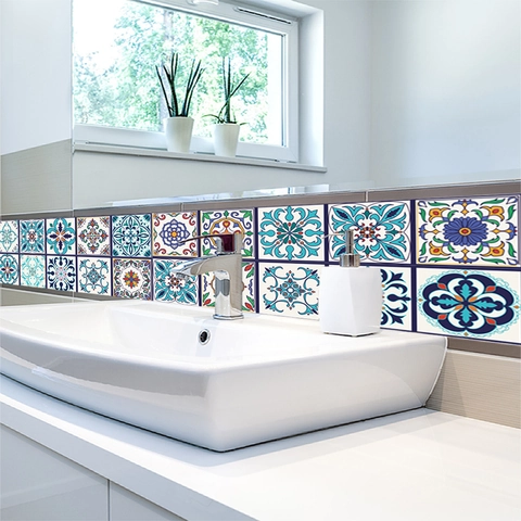 Retro Marokkaanse Mandala PVC Tegelstickers Waterdicht Zelfklevend Bloemenbehang Voor Keuken Badkamer Renovatie Huis Decoratie