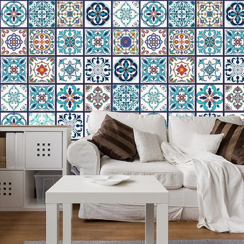 Retro Marokkaanse Mandala PVC Tegelstickers Waterdicht Zelfklevend Bloemenbehang Voor Keuken Badkamer Renovatie Huis Decoratie