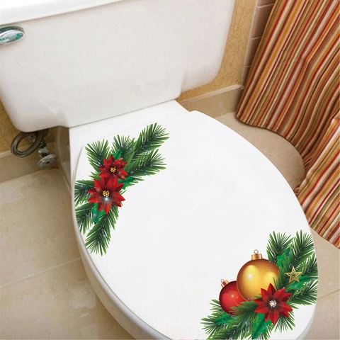 Wasserdichte PVC Wandtattoo Abnehmbare Weihnachten Blumen Dekorative Aufkleber Für Toilette Kühlschrank Schrank Deko