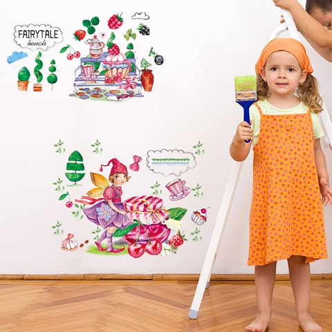 Märchen Fee Und Beeren PVC Wasserdichter Wandaufkleber DIY Cartoon Wald Thema Für Kinderzimmer Schlafzimmer Deko