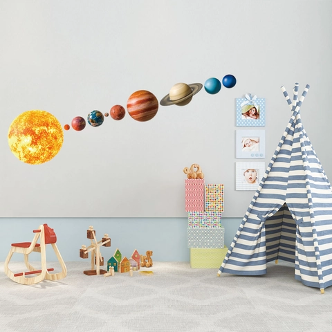 Solar System Planet Wall Stickers PVC Space Galaxy Wall Decals For Kids Bedroom Classroom Decor Educational Sun Earth Planet