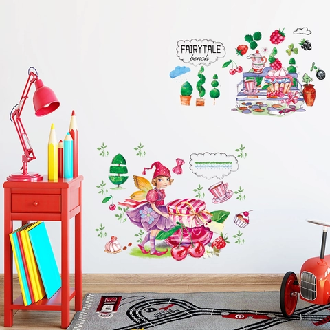 Märchen Fee Und Beeren PVC Wasserdichter Wandaufkleber DIY Cartoon Wald Thema Für Kinderzimmer Schlafzimmer Deko