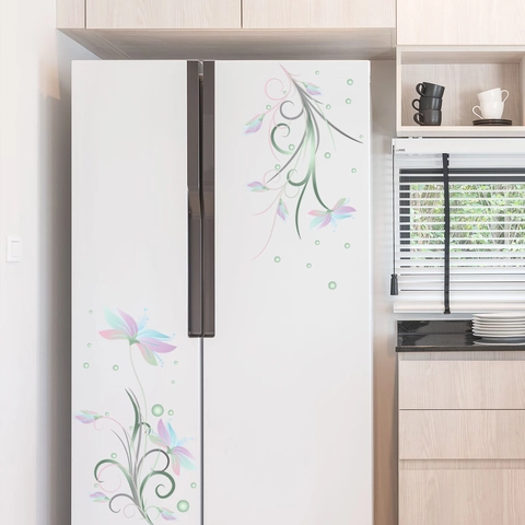 Elegante Bloemen Rank PVC Muurstickers Voor Koelkast Kast Glas Verwijderbare Waterdichte Kunst Stickers Voor Huis Keuken Decoratie