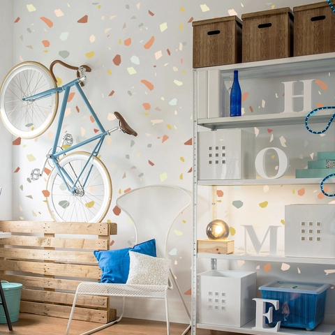 Adesivi Murali Fai-da-te Moderni in Stile Terrazzo Autoadesivi con Motivo a Pietre Geometriche Irregolari per la Casa