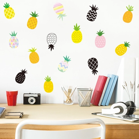 Adesivi Murali Ananas Colorati Nordici in PVC Rimovibili Decalcomanie Frutta Geometrica per Cameretta Bambini Asilo Decorazione Casa