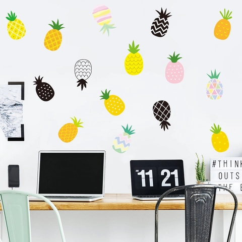 Adesivi Murali Ananas Colorati Nordici in PVC Rimovibili Decalcomanie Frutta Geometrica per Cameretta Bambini Asilo Decorazione Casa
