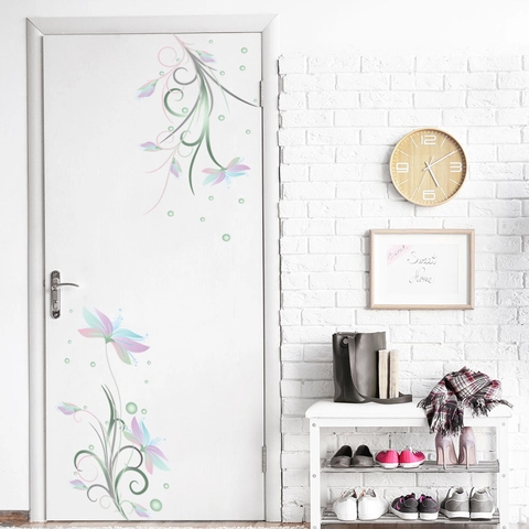 Elegante Bloemen Rank PVC Muurstickers Voor Koelkast Kast Glas Verwijderbare Waterdichte Kunst Stickers Voor Huis Keuken Decoratie