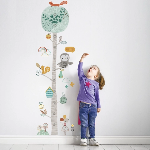 Cartoon Forest Animal Tree Height Chart Wall Sticker For Kids Room Kindergarten PVC Waterproof Growth Measurement Ruler Decor