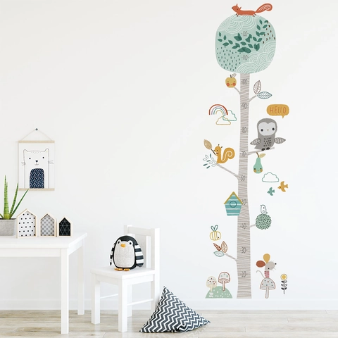 Cartoon Owl Tree Height Chart Wall Sticker Removable PVC Animal Growth Ruler Decal For Kids Room Nursery Home Decor