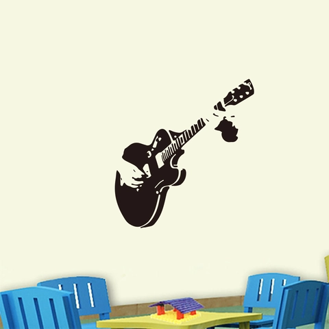 Creative Music Guitar Player Silhouette Wall Sticker PVC Removable DIY Art Decal For Living Room Bedroom Home Decor