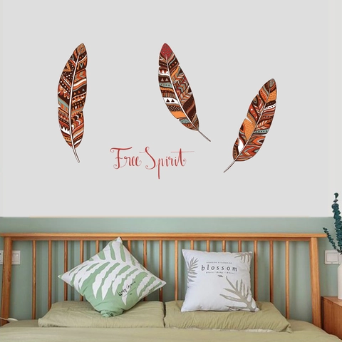 Pegatinas de Pared de Plumas Boho Calcomanía de PVC Removible Cita Free Spirit Para Dormitorio Sala de Estar Hogar
