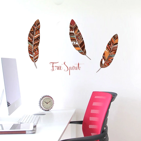 Pegatinas de Pared de Plumas Boho Calcomanía de PVC Removible Cita Free Spirit Para Dormitorio Sala de Estar Hogar