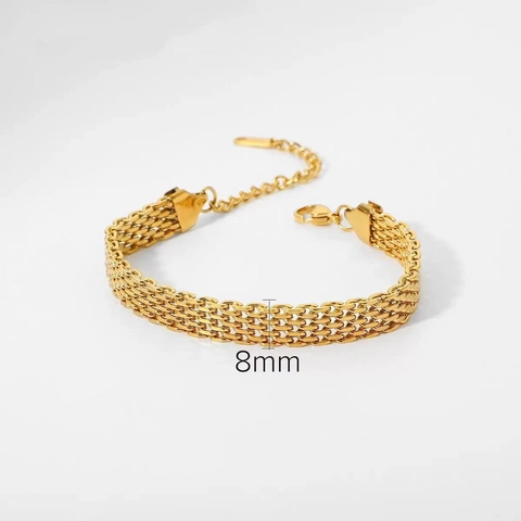 18K Gold Plated Stainless Steel Woven Mesh Bracelet For Women High End Temperament Minimalist Adjustable Jewelry Gift