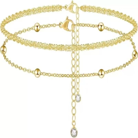 Boho Edelstahl Gold Silber Mehrlagiges Fußkettchen Set Für Damen Herz Blatt Zirkonia Strass Strand Schmuck Fußkette