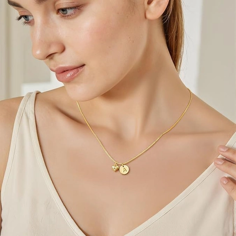 18K Gold Plated Stainless Steel Chain Copper Initial Letter Heart Pendant Necklace For Women Fashion Minimalist Jewelry