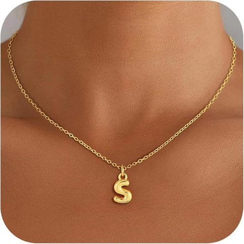 18K Gold Plated Stainless Steel Alphabet Initial Bubble Necklace Exquisite 3D Letter Pendant Chain For Women Daily Jewelry