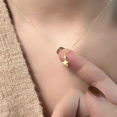 Minimalistische Edelstahl Halskette Mit 925 Sterlingsilber Stern Anhänger Gebürstet Zirkonia Schmuck Für Damen