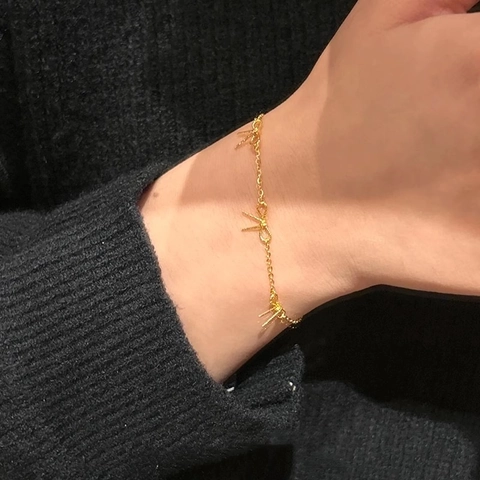 Vintage Edelstahl Schleife Armband Für Damen Vergoldet Minimalistisch Ins Stil Verstellbar Drei Schleifen Schmuck Geschenk