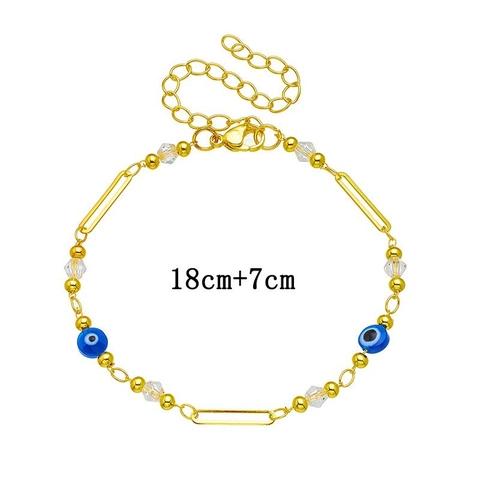 Bohemian Evil Eye Brass Bracelet Gold Plated Crystal Beads For Women Adjustable Turkish Style Jewelry Hand Accessories