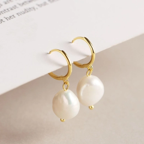 Elegant Hoop Earrings With 925 Sterling Silver Earring Post And Irregular Freshwater Pearl Dangle For Women