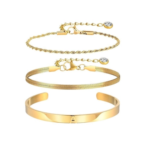 Stainless Steel Gold Initial Bracelet Set For Women Minimalist Twist Rope Snake Chain Open Bangle With Letter Charm Jewelry Gift