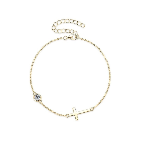 Minimalist Brass Zirconia Cross Pendant Bracelet For Women Ins Style Gold Silver Plated Thin Chain Adjustable Jewelry Gift