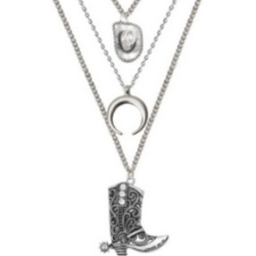 Collana a Triplo Strato Con Pendente a Forma di Stivale e Cappello da Cowboy e Mezzaluna Placcata in Oro Vero Rame Strass Gioielli Boho Vintage per Donna