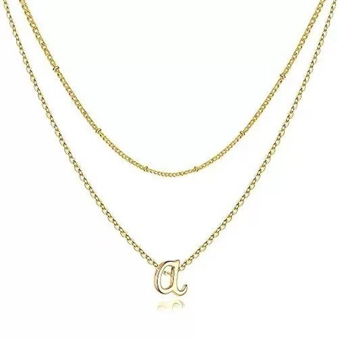 Gold Stainless Steel Double Layered Initial Letter Necklace For Women Minimalist Satellite Chain Heart Pendant Jewelry