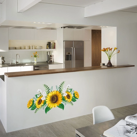 Sonnenblume Floral Wandaufkleber PVC Wasserdicht Selbstklebend Dekoration Für Wohnzimmer Schlafzimmer Küche Schrank Haus