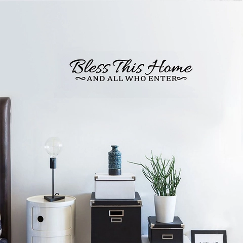 Adesivo da Parete Bless This Home Nero PVC Citazione Sticker Moderno Minimalista Soggiorno Decorazione Murale