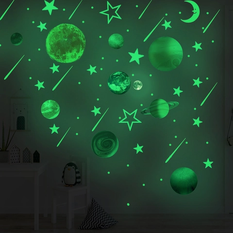 Adesivi Murali Luminosi Sistema Solare Stelle Pianeti Luna Decalcomanie per Cameretta Bambini Camera da Letto Soffitto