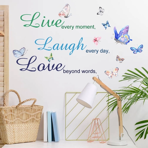 Adesivo da Parete Con Citazioni Motivazionali in Inglese e Farfalle Ad Acquerello Colorate Decalcomania in PVC Per Soggiorno Camera da Letto