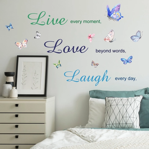 Adesivo da Parete Con Citazioni Motivazionali in Inglese e Farfalle Ad Acquerello Colorate Decalcomania in PVC Per Soggiorno Camera da Letto