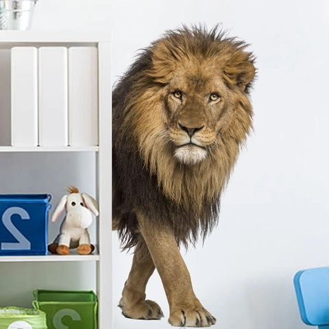 Adesivo Murale Leone Realistico 3D Creativo Animale PVC Autoadesivo Decalcomania da Muro Per Soggiorno Camera da Letto Casa