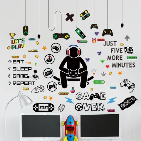 Gamer Zone Game Controller Wall Stickers PVC Self Adhesive Wall Decals For Boys Bedroom Gaming Room Decor Mural Art